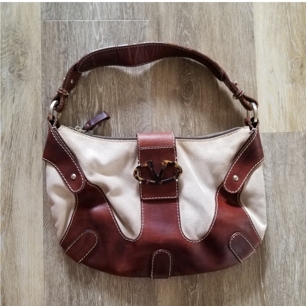 Brown leather and canvas valentino bag. Vintage